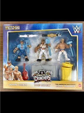 2024 WrestleMania Knuckle Crunchers John Cena The Rock Cody Rhodes NIB
